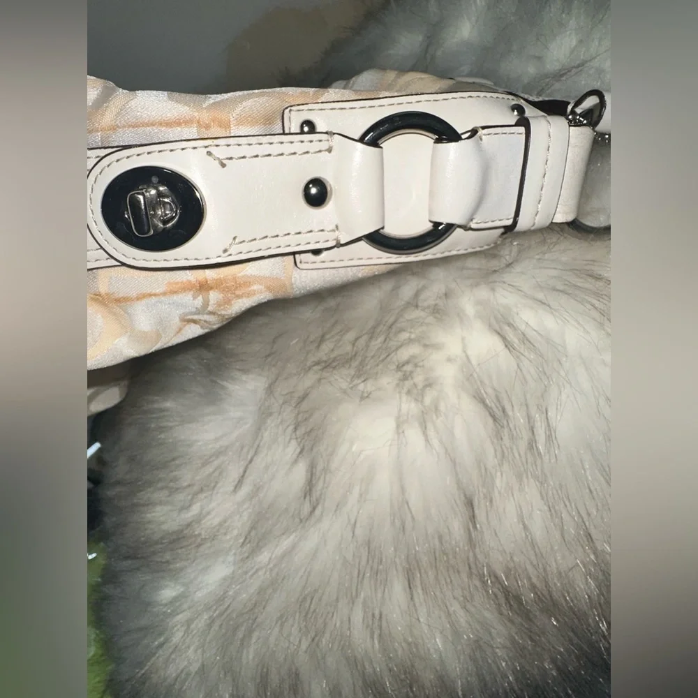 COACH Pearl White + Beige Canvas and Leather Carly Hobo Bag No H09873-F13981 - Picture 7 of 16